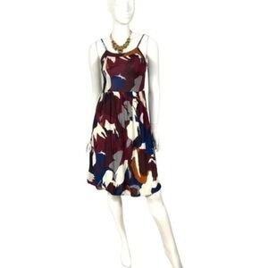 Loft fit and flare bold abstract‎ print spaghetti strap multicolor dress
